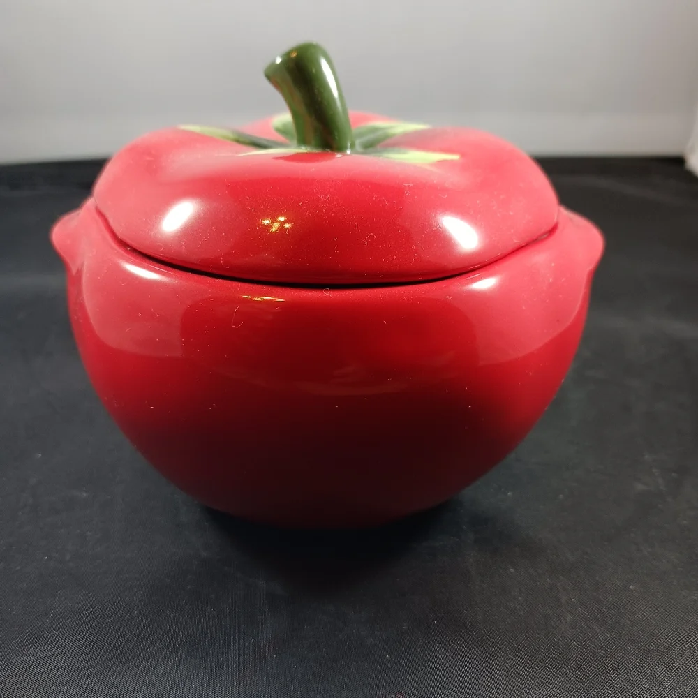 Vintage Tomato Shape Sugar/ Salt Jar Dish Small 4in x 4in